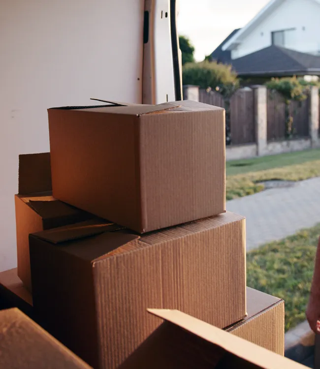 Boxes in moving van